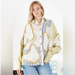 NWT Blue Velvet Appliqué Butterfly Oversized Shacket